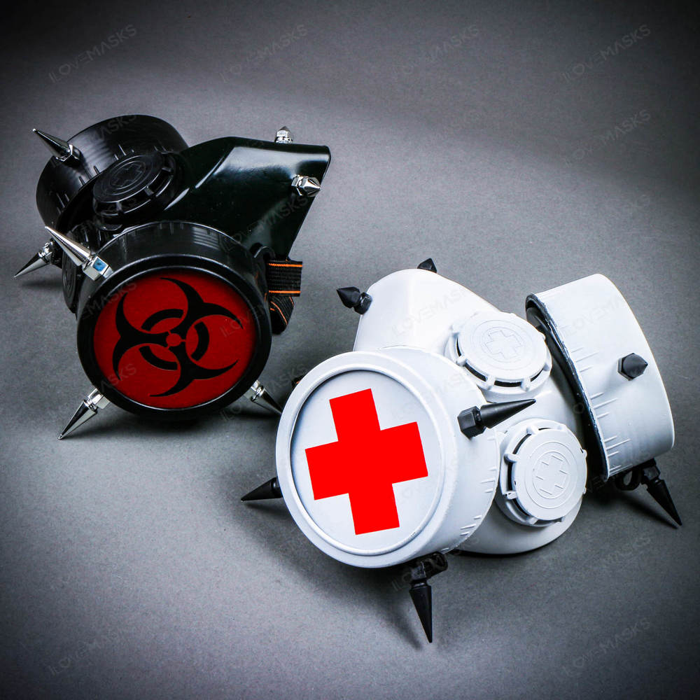 Steampunk Spikes Nurse and Hazard Logo Cosplay Face Mask - Black White